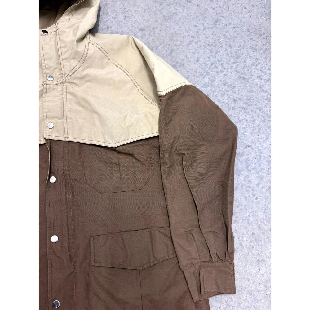 Vtg 80s Force 10 Jacket Mens Large Gore-Tex Brown Zip Snap Hooded Western Yoke